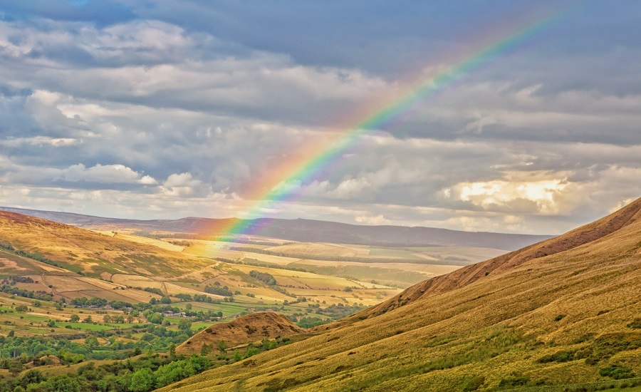 Derbyshire hills with rainbow